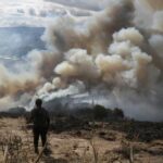 Incêndio florestal no cerro San Marcos, em Villa de Leyva, na Colômbia