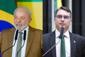 Lula e Flávio Bolsonaro em montagem fotográfica de cobertura eleitoral