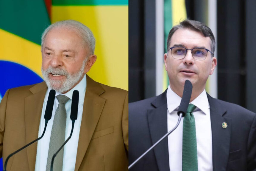 Lula e Flávio Bolsonaro em montagem fotográfica de cobertura eleitoral