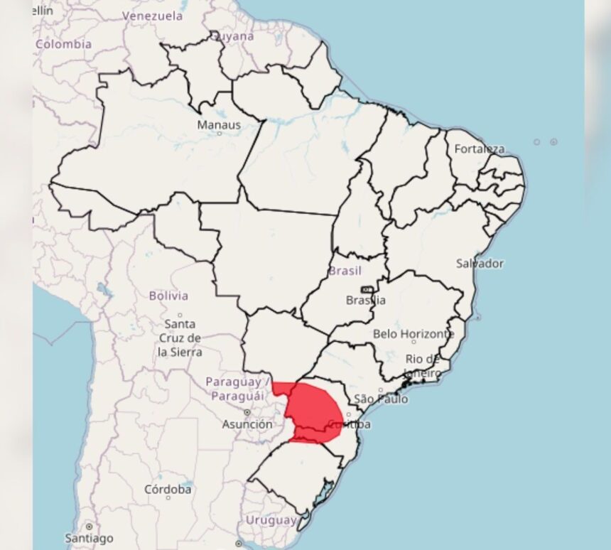Nuvens associadas a tempestades severas no Sul do Brasil