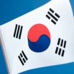 Bandeira da Coreia do Sul. Ela é branca, vermelha e preta