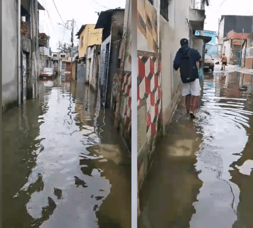 Rua alagada no Jardim Pantanal após chuvas em São Paulo