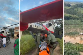 Operação de resgate aéreo em área atingida por alagamentos no interior de São Paulo