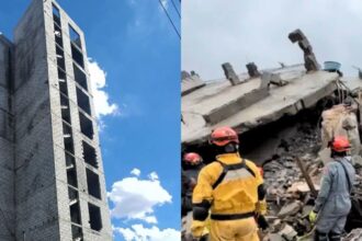 Desabamento de um prédio em construção sobre uma residência na Rua Tequici, no bairro da Penha, zona leste de São Paulo