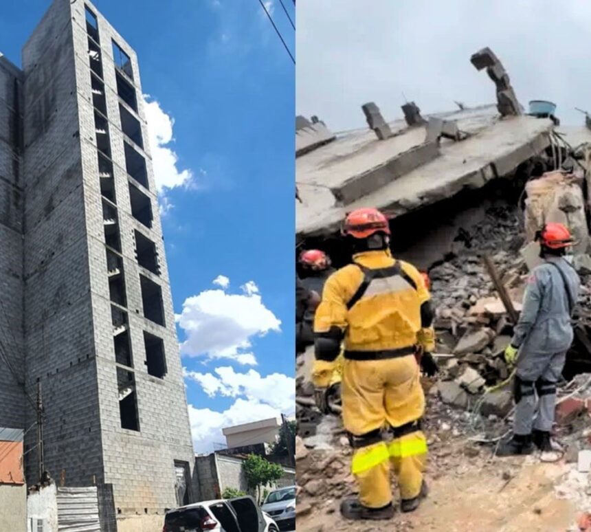 Desabamento de um prédio em construção sobre uma residência na Rua Tequici, no bairro da Penha, zona leste de São Paulo