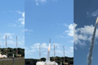 Lançamento de foguete que transporta a plataforma PSM-R na Barreira do Inferno, em Parnamirim
