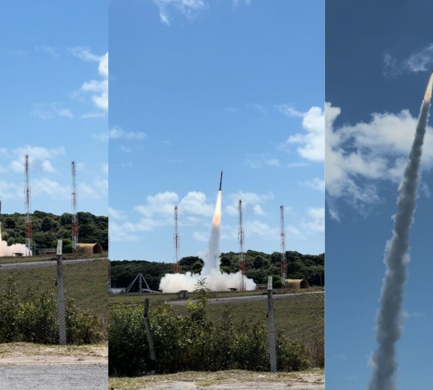 Lançamento de foguete que transporta a plataforma PSM-R na Barreira do Inferno, em Parnamirim