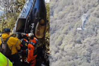 Equipes de resgate em operação na região de mata em Santa Catarina