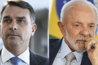 O senador Flávio Bolsonaro (à esquerda) e o presidente Luiz Inácio Lula da Silva (à direita)