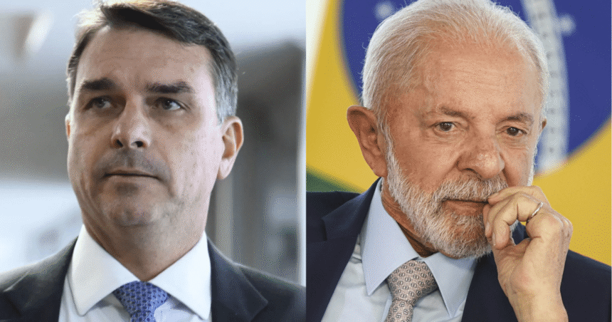 O senador Flávio Bolsonaro (à esquerda) e o presidente Luiz Inácio Lula da Silva (à direita)