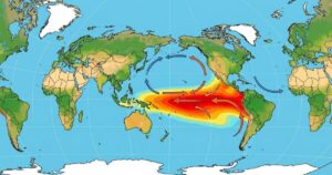 Aquecimento do nível do mar promovido pelo El Niño em representação de Inteligência Artificial