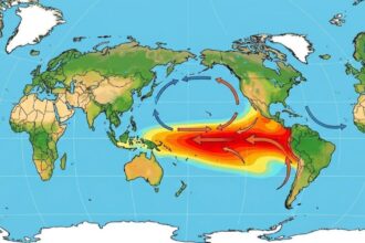 Aquecimento do nível do mar promovido pelo El Niño em representação de Inteligência Artificial