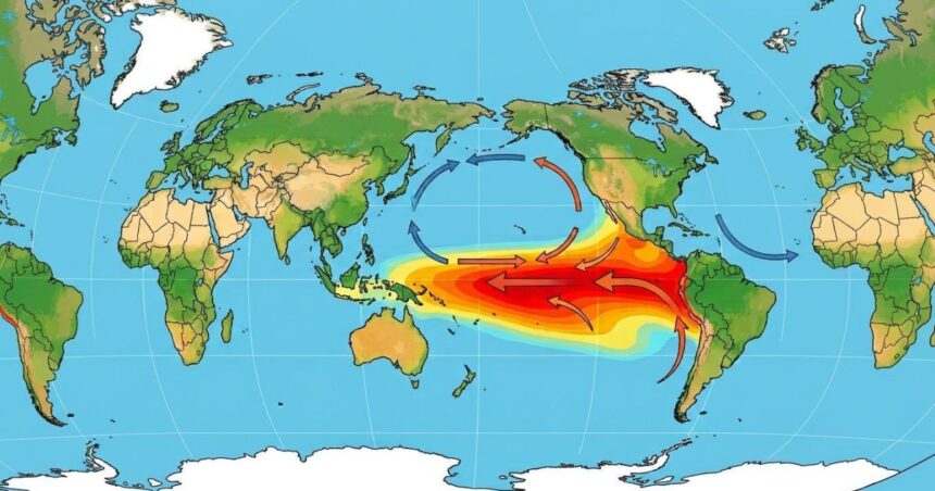Aquecimento do nível do mar promovido pelo El Niño em representação de Inteligência Artificial