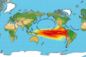 Aquecimento do nível do mar promovido pelo El Niño em representação de Inteligência Artificial