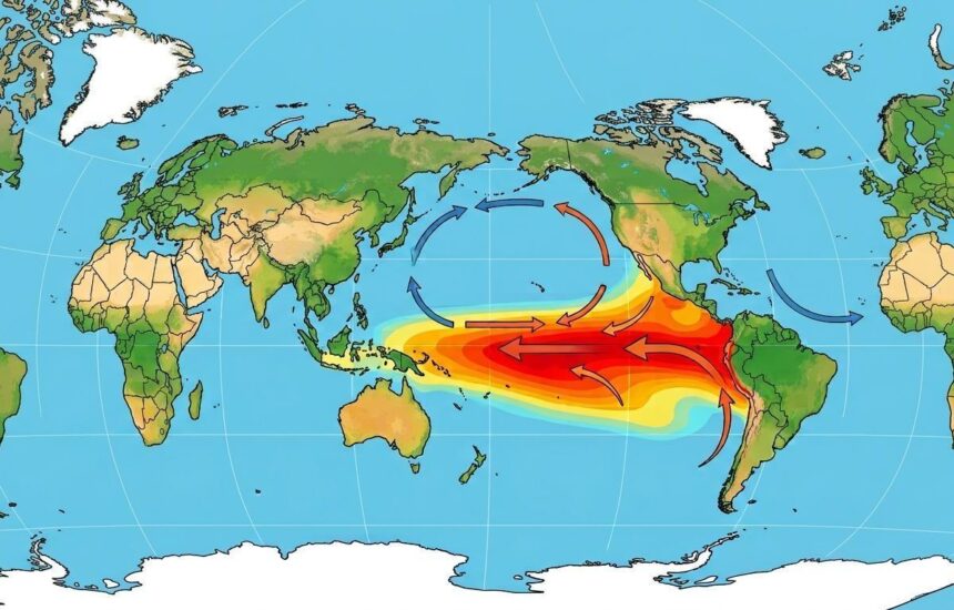 Aquecimento do nível do mar promovido pelo El Niño em representação de Inteligência Artificial
