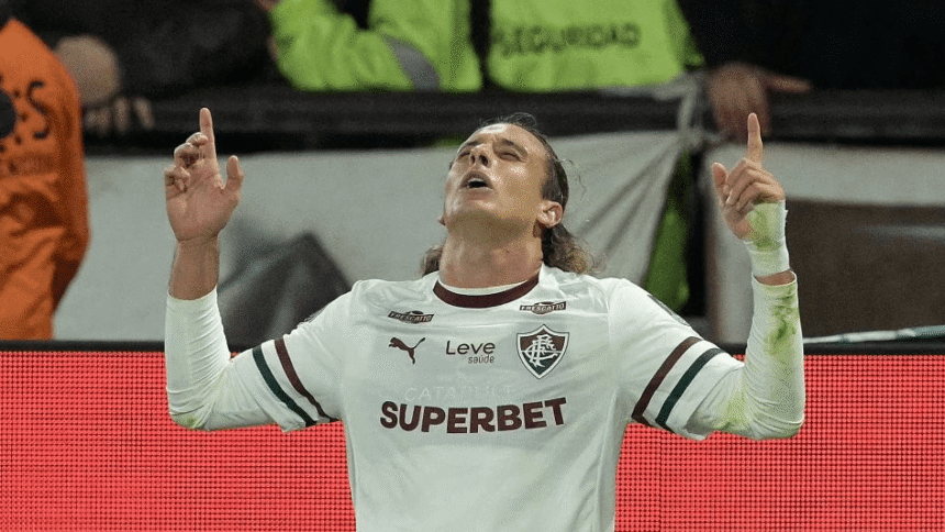 Jogadores do Fluminense em partida da Copa Libertadores