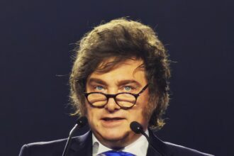 Presidente argentino Javier Milei durante discurso em 2026