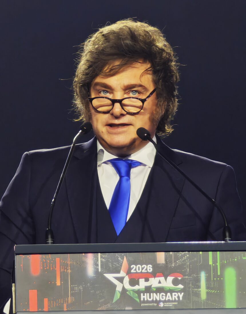 Presidente argentino Javier Milei durante discurso em 2026
