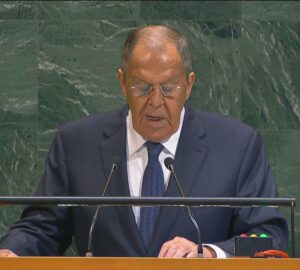 Ministro das Relações Exteriores da Rússia, Sergei Lavrov, discursa na Assembleia Geral da ONU