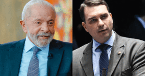 O presidente Luiz Inácio Lula da Silva (PT) e o senador Flávio Bolsonaro (PL-RJ)
