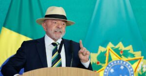 O presidente da República, Luiz Inácio Lula da Silva, durante o anúncio do atendimento Sem Fila na Previdência Social, no Palácio do Planalto, em Brasília (DF)