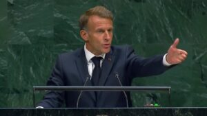 Emmanuel Macron discursando na Assembleia Geral da ONU