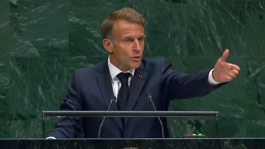 Emmanuel Macron discursando na Assembleia Geral da ONU