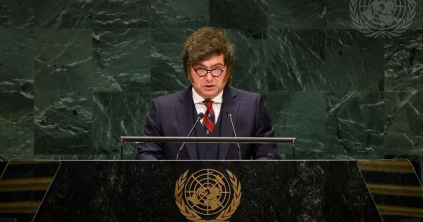 Javier Milei perante líderes mundiais na Assembleia Geral da ONU