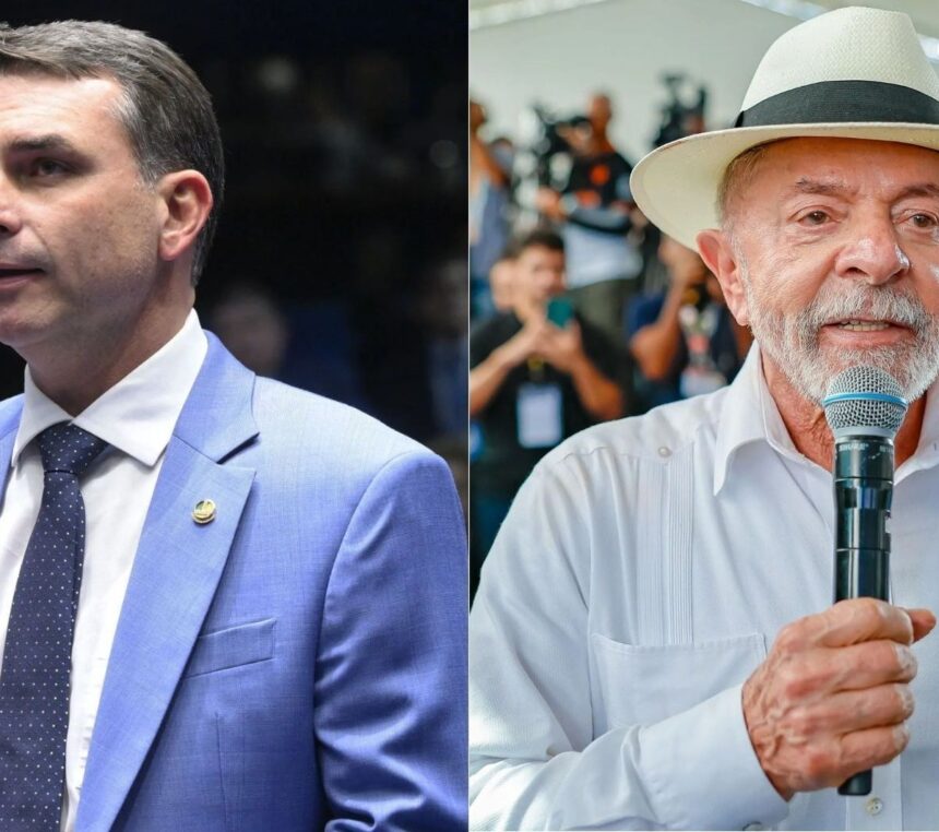 O senador Flávio Bolsonaro (PL) e o presidente Luiz Inácio Lula da Silva (PT)
