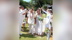 À esquerda a vítima usando farda e à direita ela vestida e noiva
