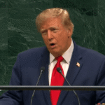 Donald Trump discursando na tribuna da Assembleia Geral da ONU