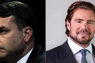 O senador Flávio Bolsonaro (PL-RJ) e o ex-banqueiro Daniel Vorcaro
