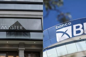 Fachadas do Banco Master e do BRB (Banco de Brasília).