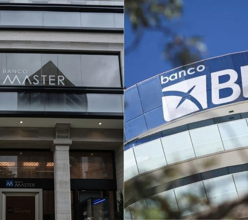 Fachadas do Banco Master e do BRB (Banco de Brasília).