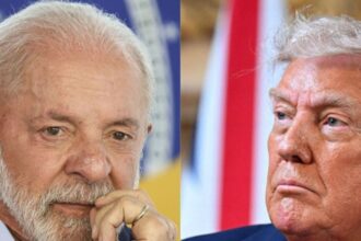 Presidente Luiz Inácio Lula da Silva à esquerda e presidente Donald Trump à direita