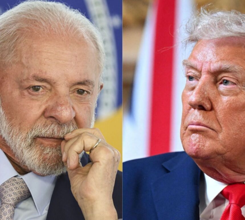 Presidente Luiz Inácio Lula da Silva à esquerda e presidente Donald Trump à direita