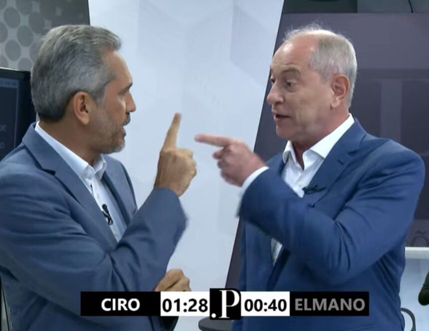 Ciro Gomes e Elmano de Freitas durante debate eleitoral