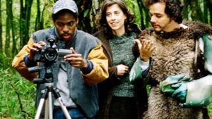Lázaro Ramos, Fernanda Torres e Selton Melo em 'Saneamento Básico, o Filme'