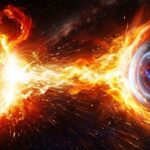 Representação de uma gigante explosão solar lançando material em direção à Terra