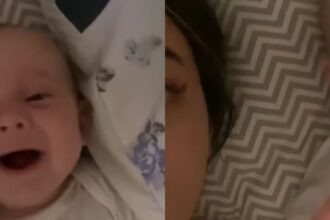 Bebê Otávio em interação com a irmã