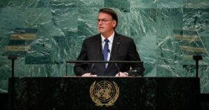 Presidente Jair Bolsonaro (PL) durante discurso na Assembleia-Geral da ONU