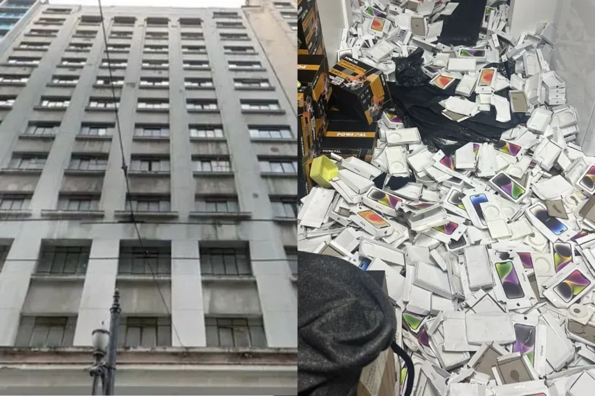 "Avalanche" de iPhone: PF faz ação em prédio com 12 andares de mercadorias