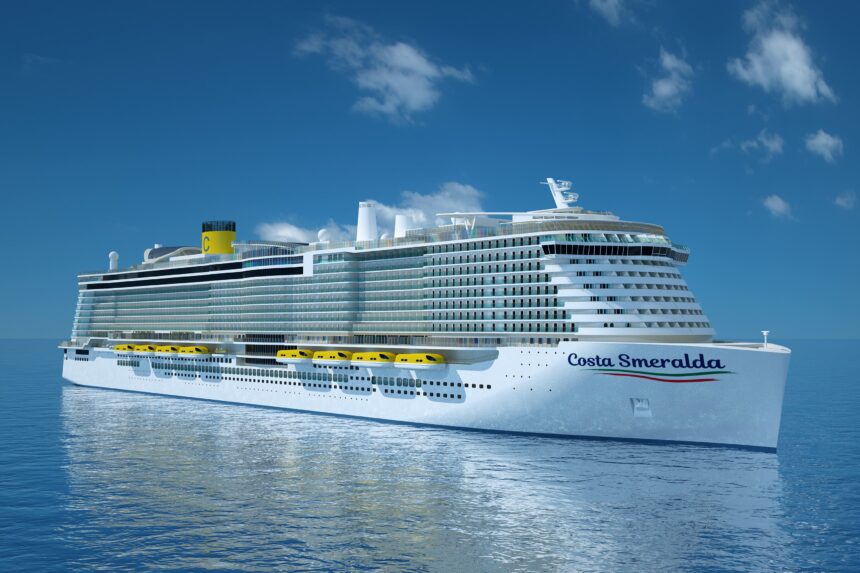 Navio de cruzeiro Costa Smeralda atracado em porto europeu