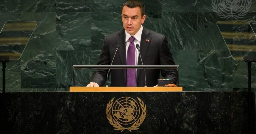 Daniel Noboa, presidente do Equador, discursa durante a Assembleia Geral da ONU de 2026