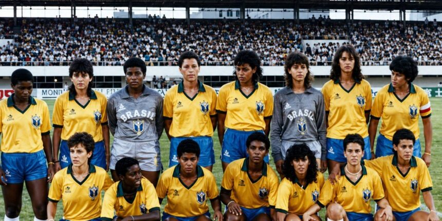 China. FOTO DE ARQUIVO - Jogadoras da Seleção brasileira de Futebol Feminino de 1988 posada. Em pé: Pelezinha, Suzana, Lica, Flordelis, Suzy, Simone, Elane e Fia. Agachadas: Russa, Roseli, Fanta, Michael Jackson, Marcinha, Sandra e Sissi.. Foto: Acervo Museu do Futebol/Divulgação