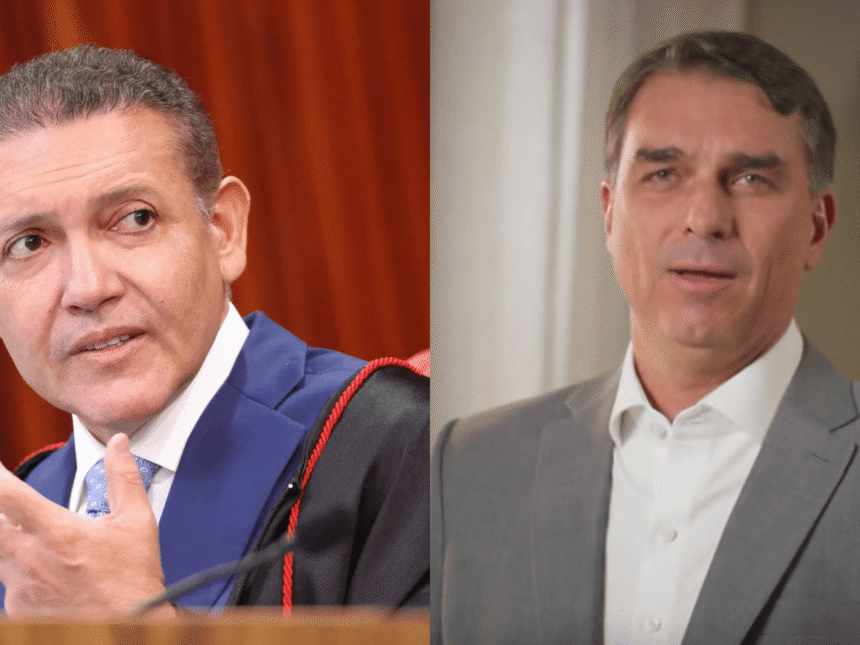 O presidente do TSE, ministro Kassio Nunes Marques, e o candidato à Presidência da República Flávio Bolsonaro