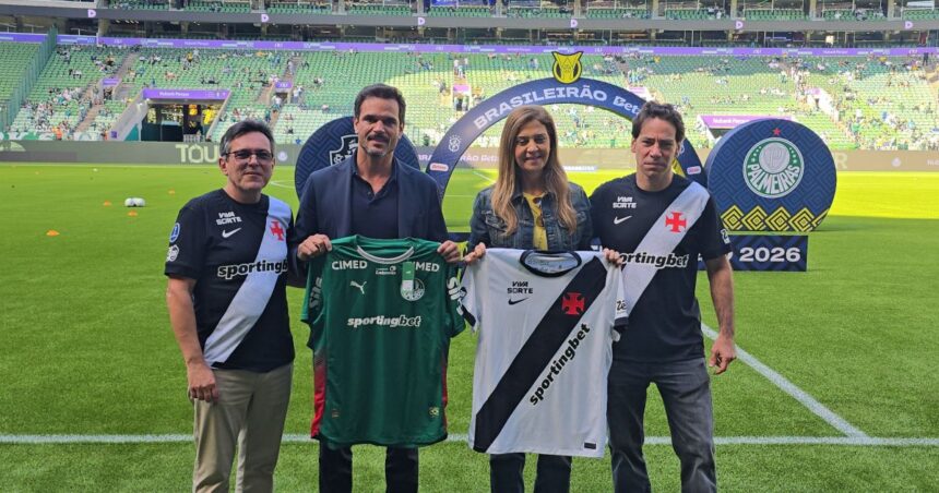 Leila Pereira, presidente do Palmeiras, ao lado de Marcos Lamacchia, possível investidor da SAF do Vasco