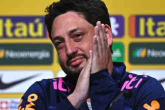 Jogadoras da seleção brasileira de futebol feminino em partida oficial