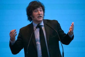 Presidente da Argentina Javier Milei em evento oficial.