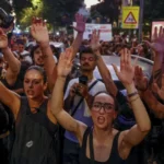 Protesto em rua de Madri contra a crise de habitação e despejos
